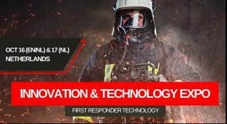 Fire fighter in the dark with two banners